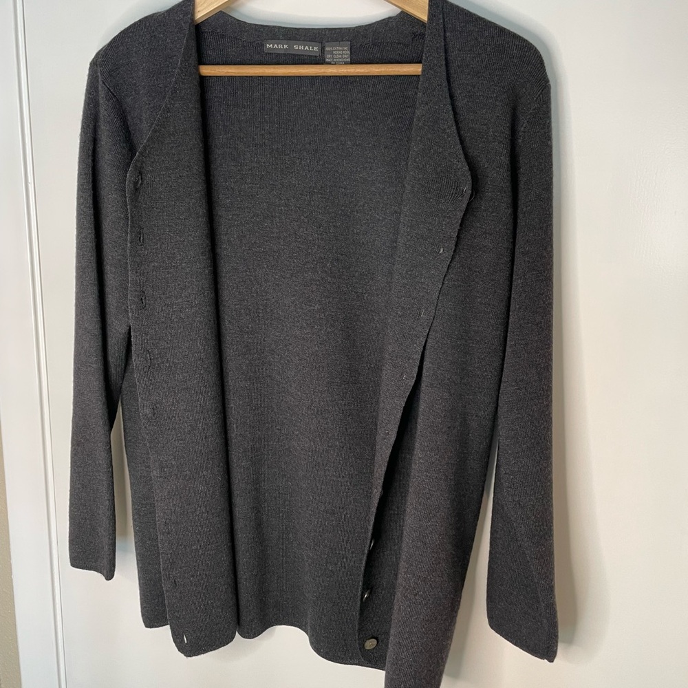 Cardigan Sweater Gray Mark Shale 100% Extra Fine Merino Wool - Picture 5 of 10